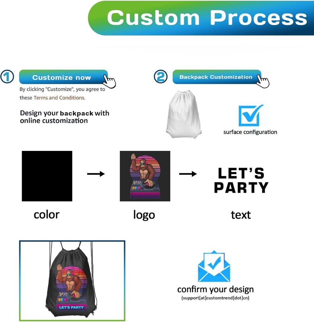 Custom Drawstring Backpacks with Logo Name Text (13"X15.3",13.5"x17", 16.5"x19.6") - Customtrend