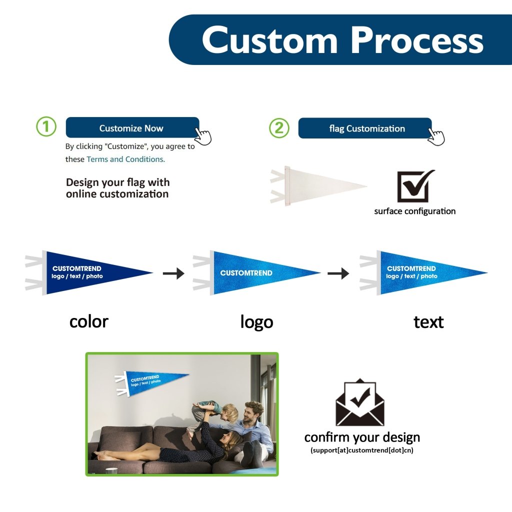 Custom Felt Pennant Flag(7.8"x 17"/11"x 27"/12" x 30",Type A/B) - Customtrend