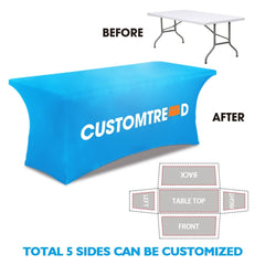 Custom Stretch Spandex Tablecloth(4ft(76"Hx91"W), 6FT (81"Hx117"W),8FT (82"Hx136"W)) - Customtrend