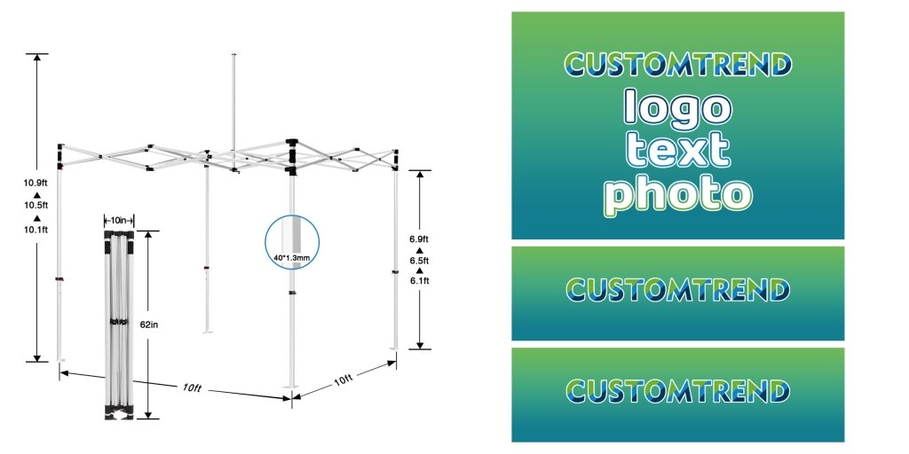 Tent Frame + 1 Full Wall + 2 Half Walls(with Rails) - Customtrend